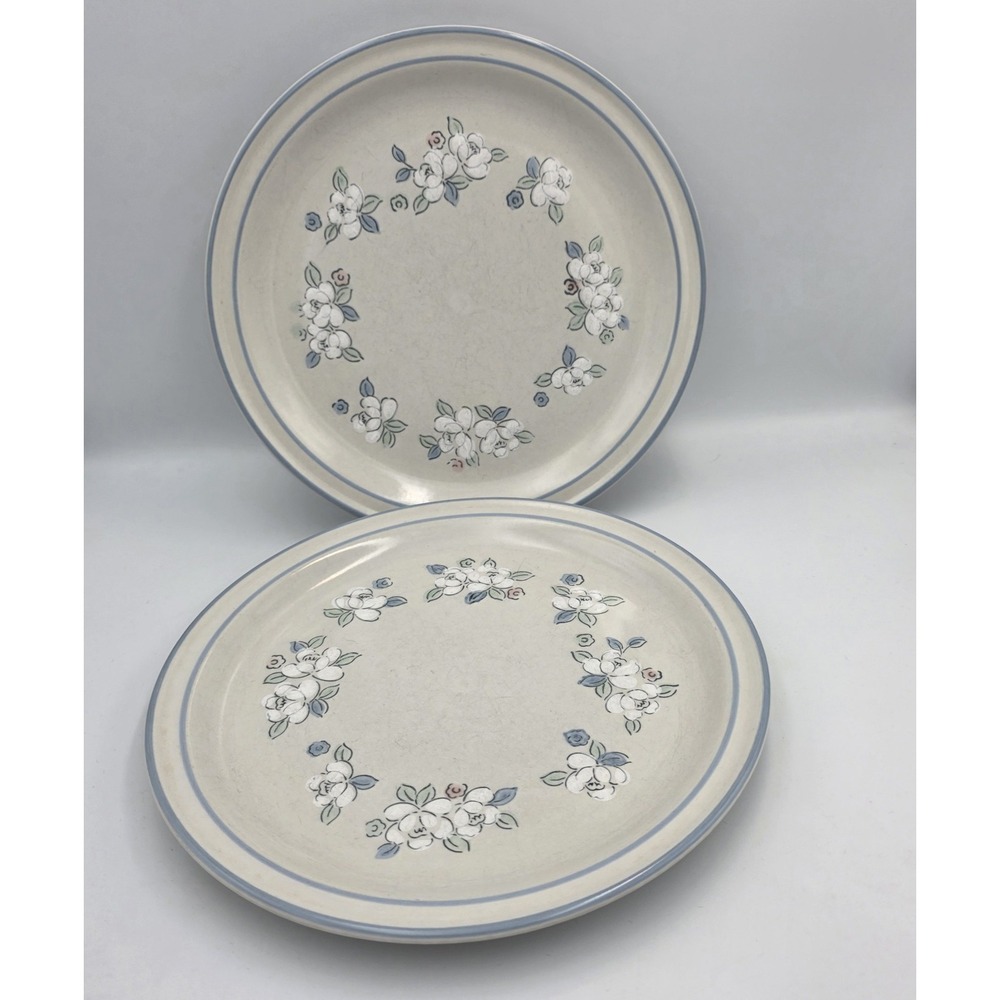 2 CHANTILLY Stoneware By Hearthside 10 3/4" Dinner Plates, Fleur De Lune Pattern